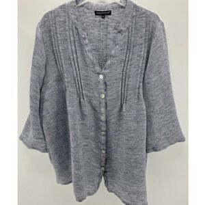 Club Z Collection Womens Shirt 2X Gray Pintuck Pleated 3/4 Sleeve Button Up